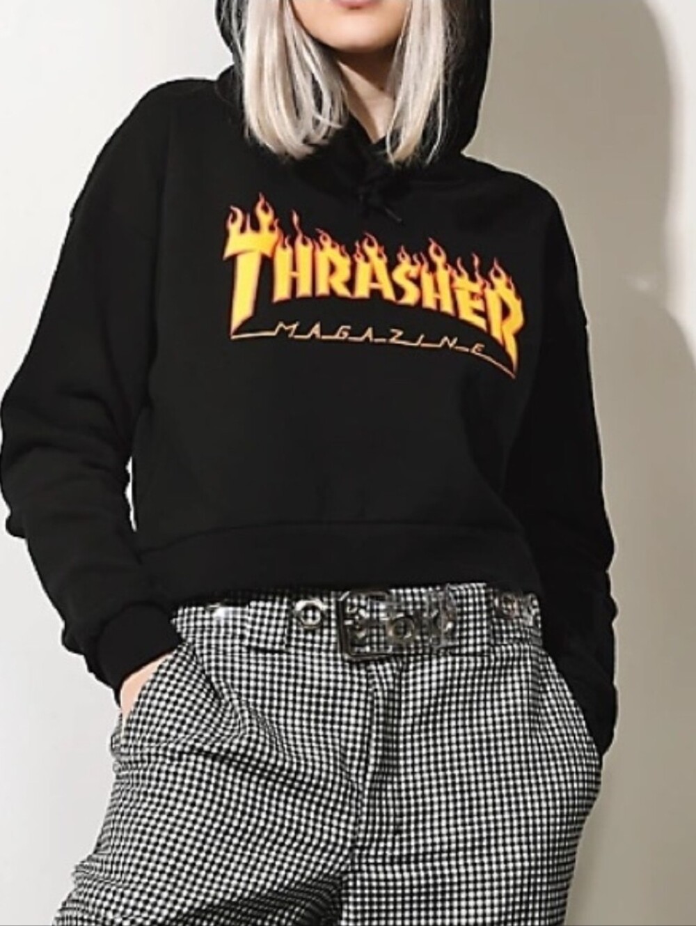 New*Thrasher Magazine hoodie Black Oversized Small Women's Cropped